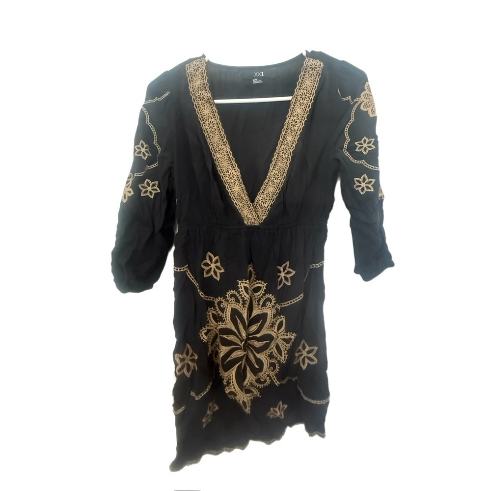 XXI Black and Gold Embroidered Dress